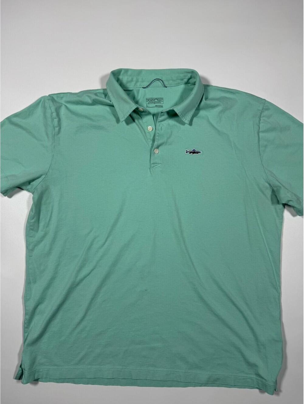Patagonia Polo Shirt Mens Large Green Organic Cotton Short Sleeve